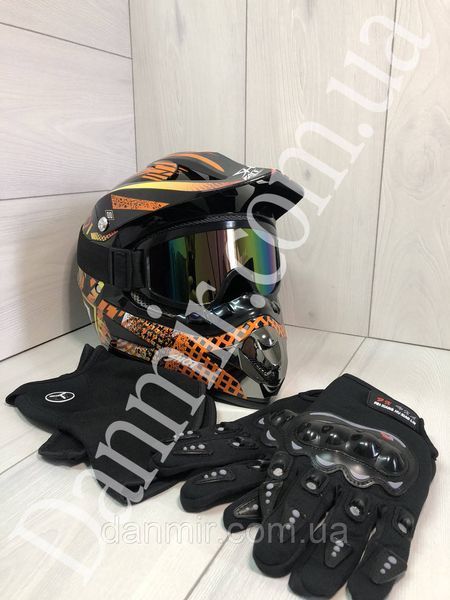 Мотошолом Ендуро Race Gear Н011M + КОМПЛЕКТ у Подарунок (Окуляри, Рукавички, Балаклава) Н011S фото