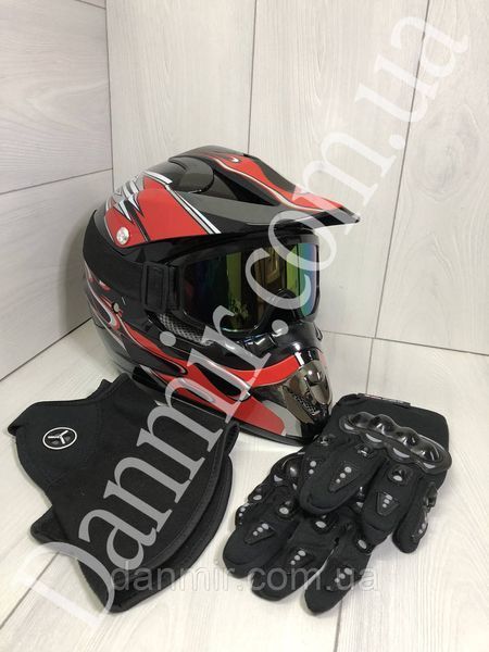 Мотошолом Ендуро Helmet Н013Ѕ + КОМПЛЕКТ у Подарунок (Окуляри, Рукавички, Балаклава) Н013S фото