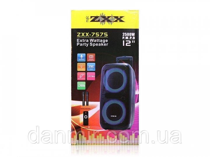 Колонка з акумулятором ZXX 7575/2x12"/ 300W/2 радіомікрофона/TMG ORIGINAL 7575 фото